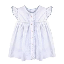 Petit Ami Blue Dot Angel Wing Dress w/Flower Embroidered Center Panel 2T 3T 4T