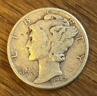 1942 Mercury Dime VF Philadelphia WWII Era 90% Silver Winged Liberty US Coin 10c