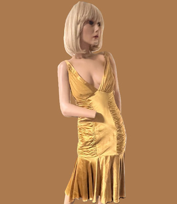 Dina Bar-EL 20's 30's Style Art Deco Gatsby Gold Silk Dress P/S  NWT $510.00