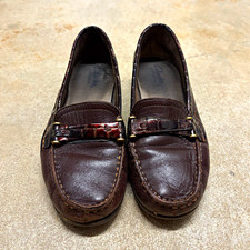 Clarks Bendables Brown Leather Loafer Flats 6.5 M Croc Detail Round Toe Womens