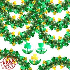 St Patrick's Day Tinsel Garland 50FT Green Gold Shamrock Hat Irish