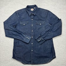 Levis Standard Fit Dark Wash Pearl Snap Western Cotton Denim Shirt Men's Size M