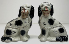 VTG Staffordshire Style King Charles Spaniel Dog Mantel Figure Statue Pair 6.5"