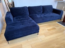 Made.com - Luciano Velvet Left Hand Facing Chaise End Corner Sofa Twilight Blue