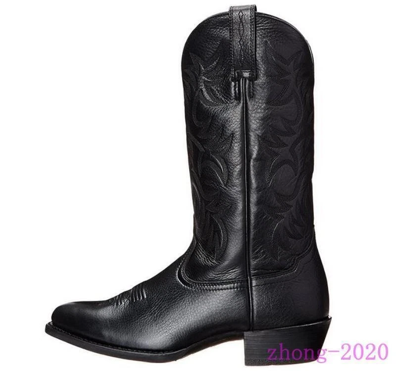 Botas informales para hombre bordadas de tacón cubano punta puntiaguda occidental imitación cuero media pantorrilla Foto 4 de 4