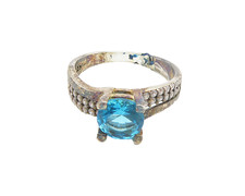 925 Sterling Silver Vintage Blue  White Topaz Band Ring Sz 8 RG17332