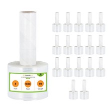 18 Rolls Clear 3" x 1000 ft Extended Core Stretch Wrap With Handle 80 Gauge