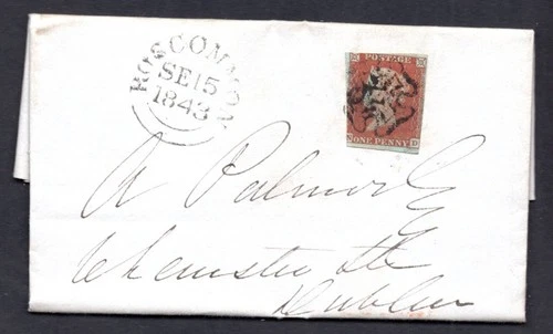 GB / Ireland - 1843 QV 1d Red Imperf Cover / Entire from Roscommon to Dublin