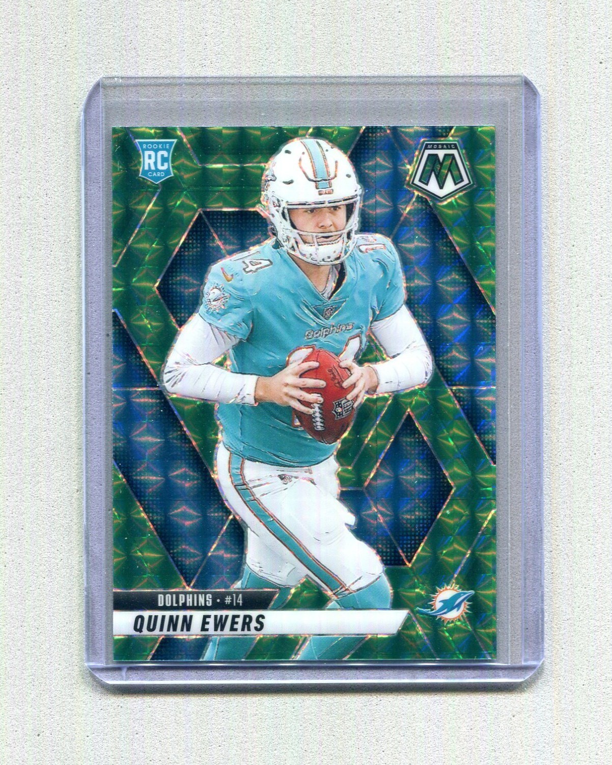 2025 Panini Mosaic #308 Quinn Ewers Green Mosaic Prizm Rookie Dolphins