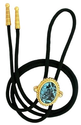 Arizona Turquoise 25x18 Cab 1 1/4 Inch Goldplated Bolo Tie Cord & Tips EPBT459