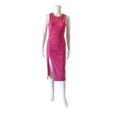 Shein Bodycon Midi Dress Womens Small Pink Ruched Side Slit Sleeveless Stretch 