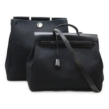 Hermes Herbag Her Bag MM Handbag 2WAY Shoulder Bag Shoulder Toile Officier