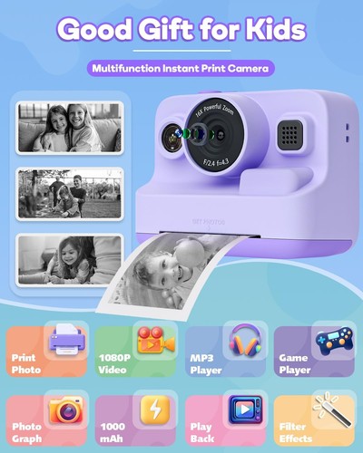 Kids Instant Print Camera Purple - Portable Toddler Toy Gift - Picture 2 of 7