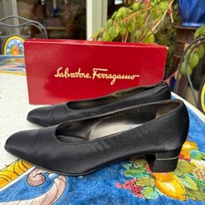 Salvatore Ferragamo Black Fabric Pumps Rhinestone Heel Size 9.5 B