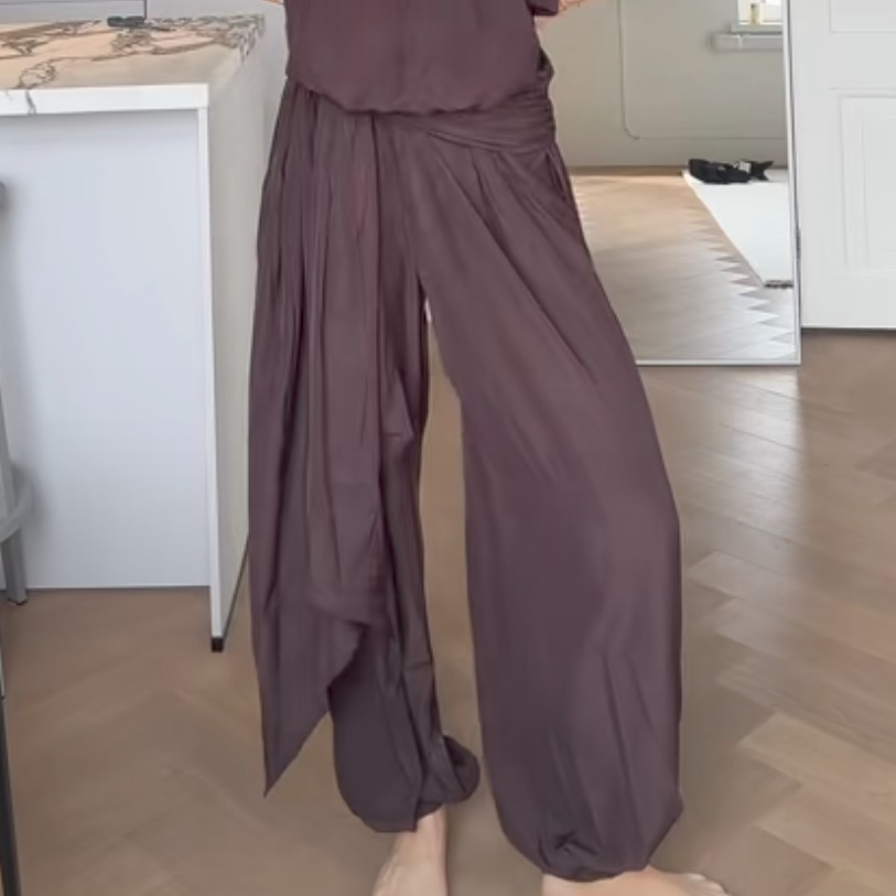 NWT H&M Oversized Balloon-leg Wrapover Pants Dark Brown 1342777001