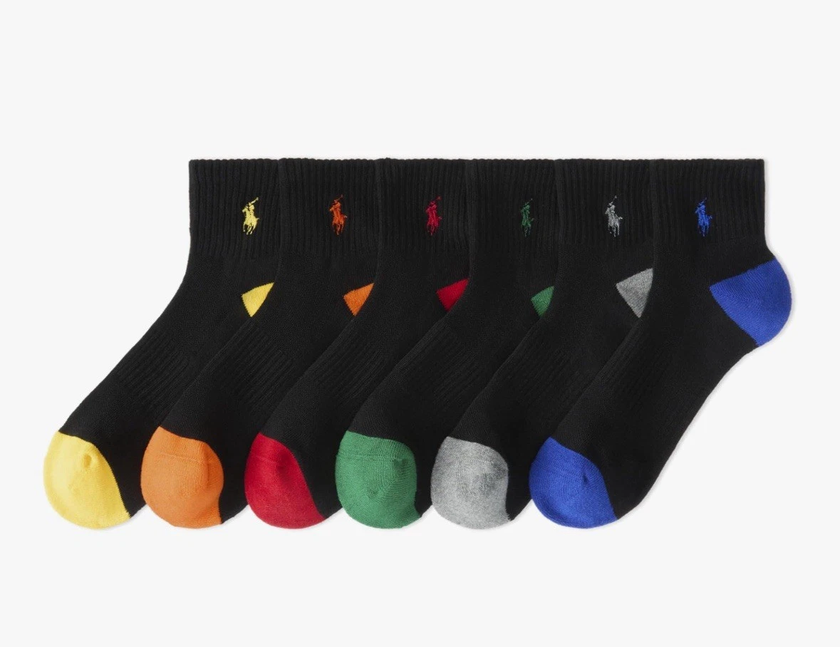 Polo Ralph Lauren Athletic Cotton Ankle Socks 6 Pair 6-12.5 Men Black Multicolor
