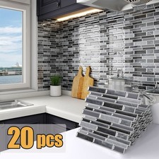 20PCS Self-adhesive Wall Tile Backsplash Tiles 12"x12" Gray-White Marble Tile
