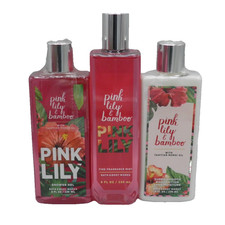Bath  Body Works PINK LILY  BAMBOO MIST GEL LOTION 3 PIECE GIFT SET Sealed