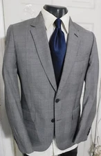 PAUL SMITH SIZE 38R GRAY PLAID 2 BUTTON WOOL SPORTCOAT