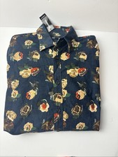 NWT Express Men S Button-Long Sleeve Dress Shirt Blue Floral Print Cotton Blend