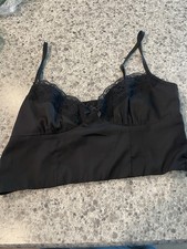 Princess Polly Black Camisole Lace Trim Bow Accent Size 6
