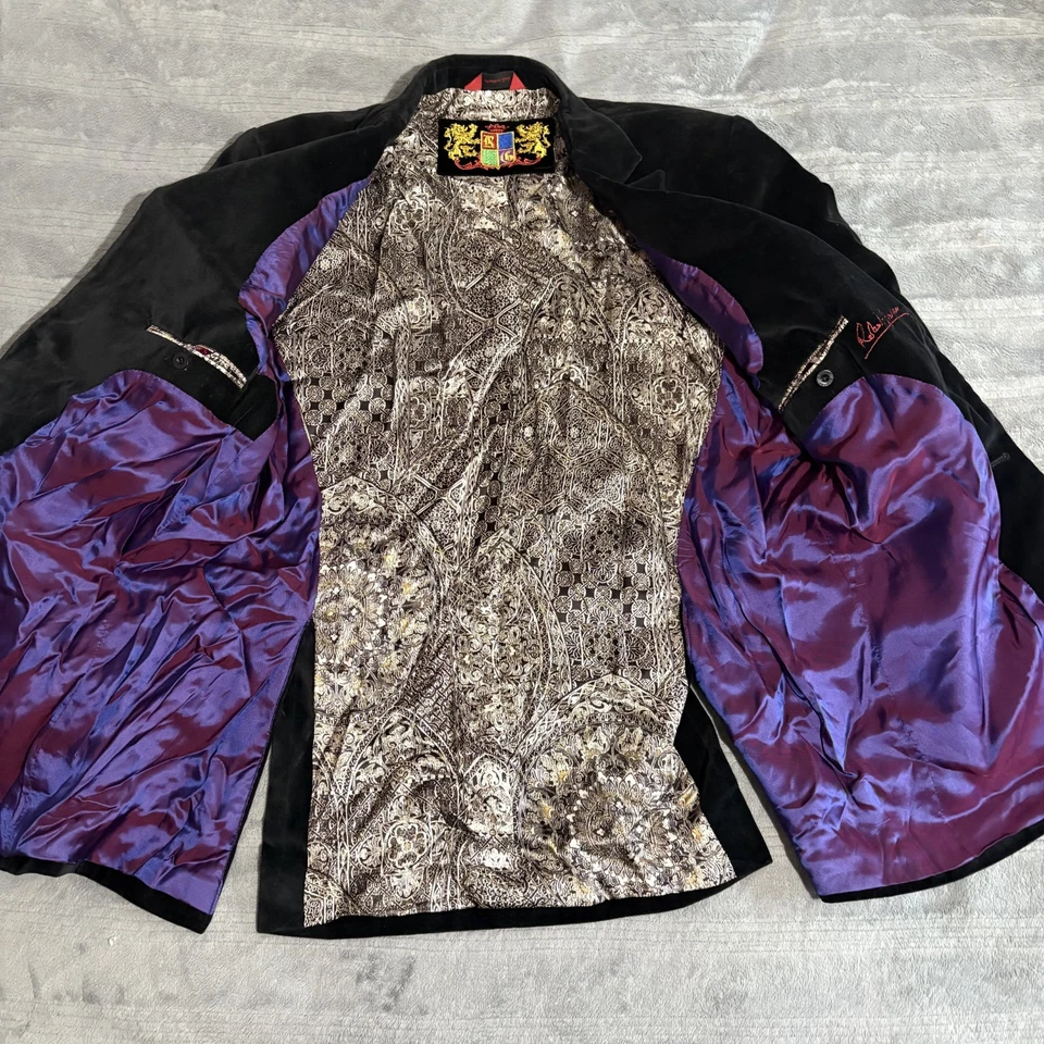 Blazer de terciopelo Robert Graham para hombre talla 46 negro 2 botones forro audaz abrigo deportivo Foto 3 de 4