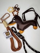 Classic Brown Leather Dachshund Bag Charm - Wiener Sausage Dog Keychain
