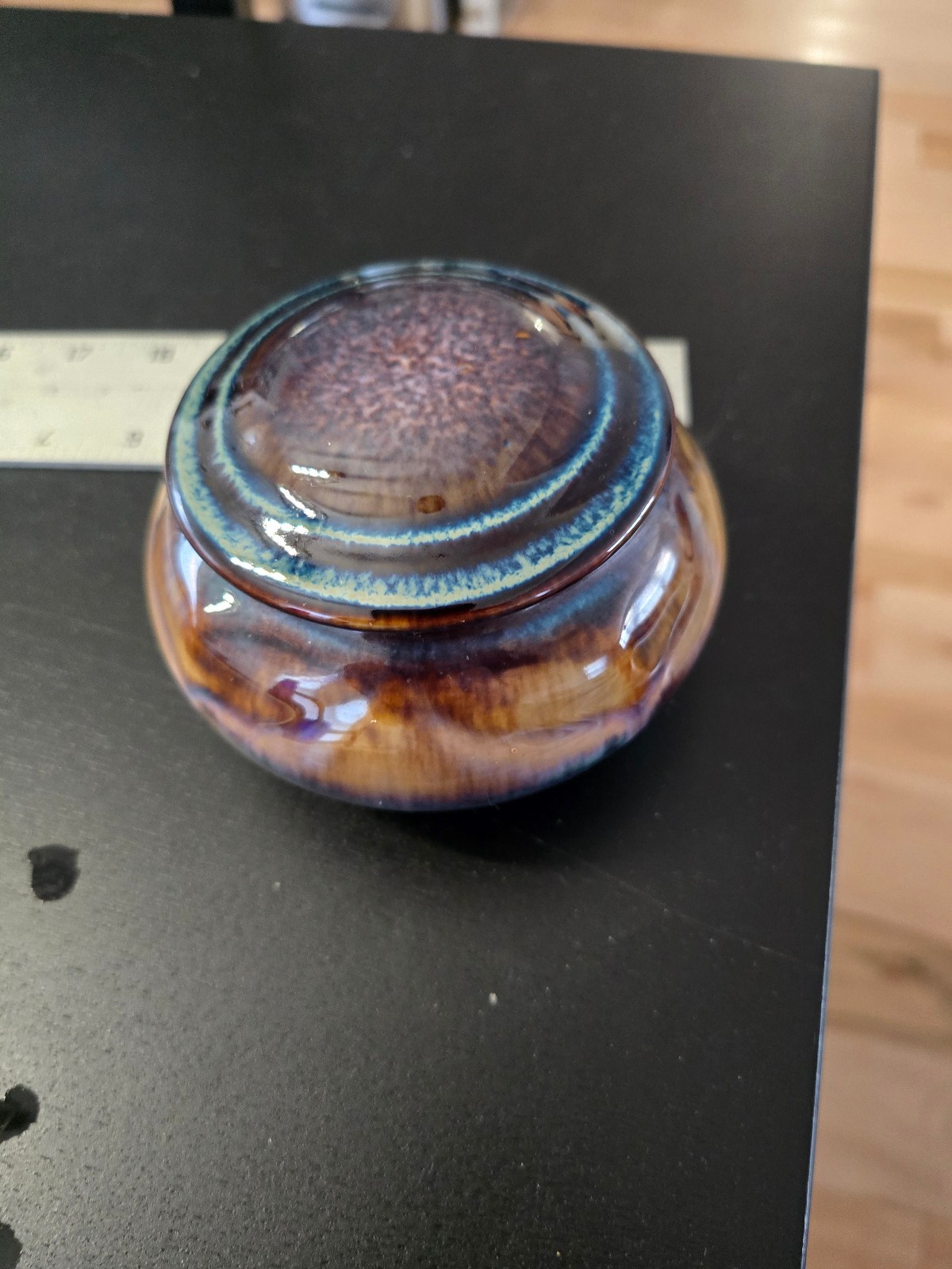 SIGNED BILL CAMPBELL STUDIO ART POTTERY COVERED SUGAR BOWL DRIP GLAZE FREE SHIP!