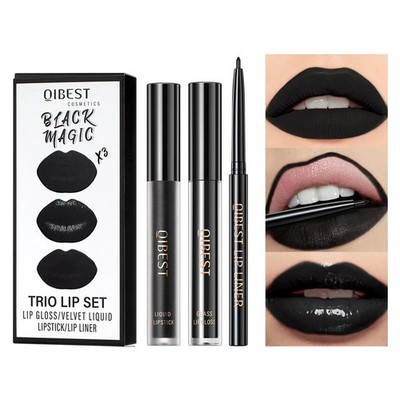 QiBest 3-in-1 Black Lipstick Set for Halloween  Goth Makeup, Matte Liquid Lip...