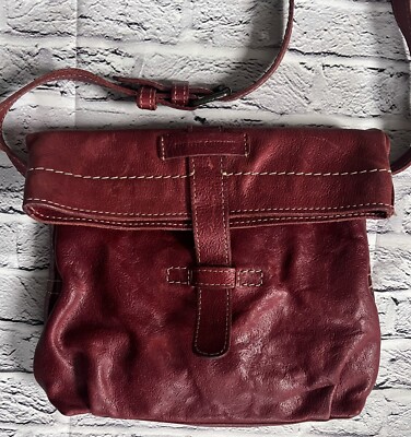 FRYE Artisan Red Leather Fold Over Crossbody Bag Purse