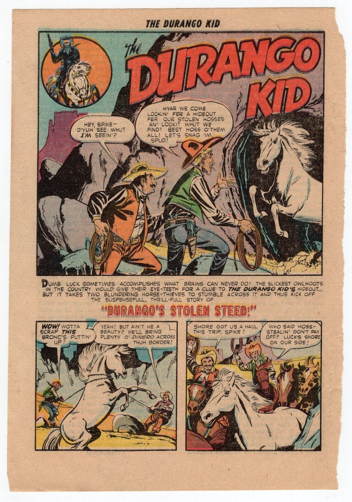 ME DURANGO KID #14 1951 Durango's Stolen Steed 6pg story + Text + Ad