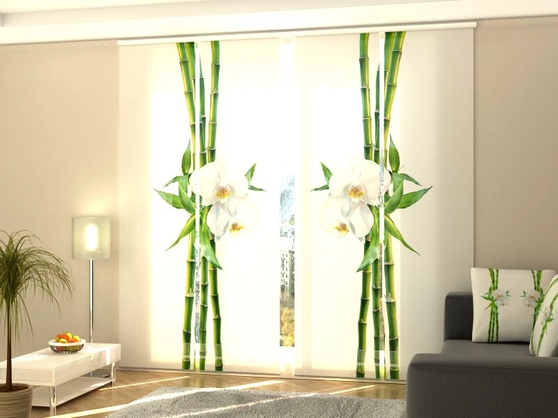 Rideau Photo Coulissant Sur Mesure - Motif Orchidées Et Papillons Blancs - Moderne