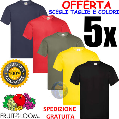 Set of 5x FRUIT OF THE LOOM Colorful T-shirts MEN'S WOMEN Cotton T-shirt - Picture 1 of 8