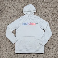 Adidas Hoodie Women Medium White Spell Out Sweatshirt Sweater Climawarm Adult 