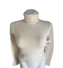 Q&A ANGORA LAMBSWOOL BLEND TURTLENECK CROPPED IVORY SMALL NWT