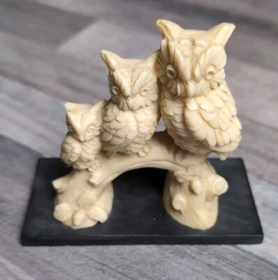 Eule Eulen Carved Owl Classic Figure by A Santini Made in Italy Signed Figur