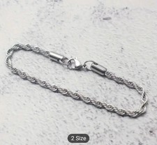Bracelet Maille Déco Ovale En Acier Inoxydable Rhodié Argenté - Modèle 4666 - Occasion