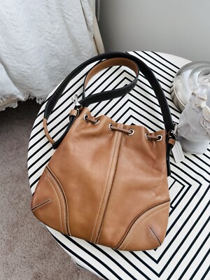 Vintage Coach Leather Bucket Bag Drawstring Crossbody Purse