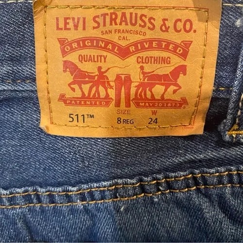 Levi 511 Slim Kids Blue Jean Shorts Size 8 Waist 24” - Picture 4 of 5