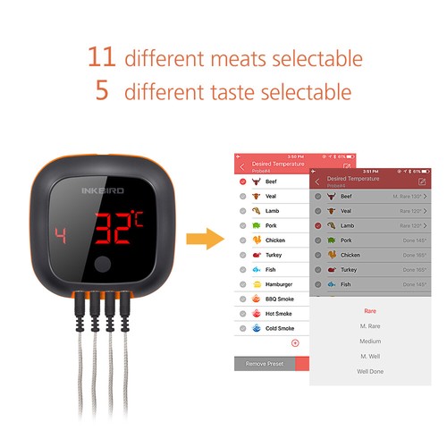 Digitale Bluetooth Kochthermometer IBT-4XS Sonde Probe C/F Grill BBQ Oven DE C/F - Bild 34 von 37