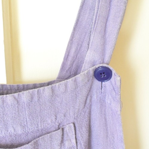 Vintage Blue Fish Women's Overall Apron Dress Hemp Lavender Painted w/ Pockets - Picture 14 of 18