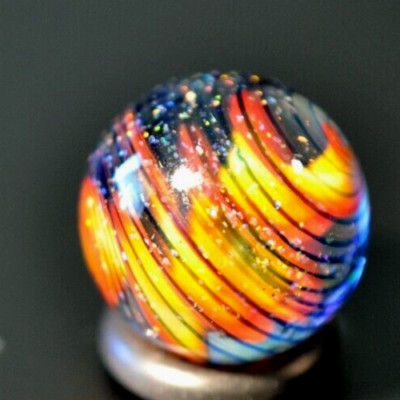 BRYAN TRILLAS GLASS MARBLE/758''-OPAL BLUE BLACKLIGHT FIERY CORKSCREW-CRIMSON,BLK