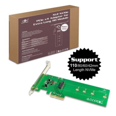 Vantec UGT-M2PC110 M.2 NVMe PCIe X4 Adapter For Extra Long 110 Module
