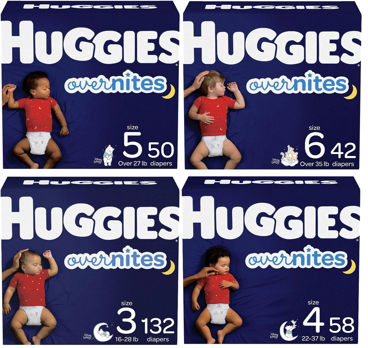 Huggies Overnites Nighttime Disposable Baby Diapers, Size 3, 4, 5, 6 ✓