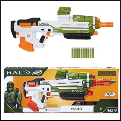 NERF Halo MA40 Motorized Dart Blaster Includes Removable 10