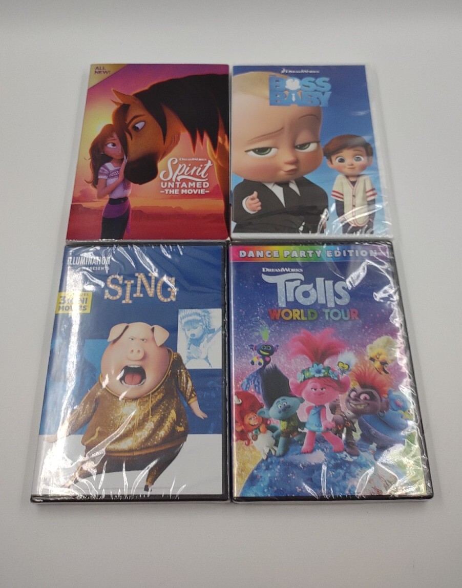 Animated Kids Movies DVD Lot ~ Boss Baby/Sing/Spirit Untamed