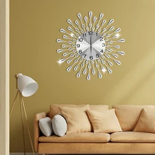 19.7 Inch Crystal Large Modern Metal Starburst Decor, Bling Crystal Wall Clock