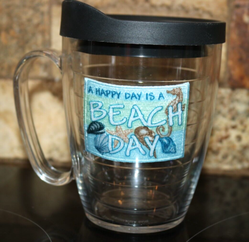 Tervis Tumbler  16oz Insulated Mug w/ Handle Happy Day is a Beach Day Black Lid - Picture 1 of 7