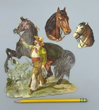 c 1880 Victorian Die Cut HORSE Heads Antique Scrap Ephemera 8 1/2"