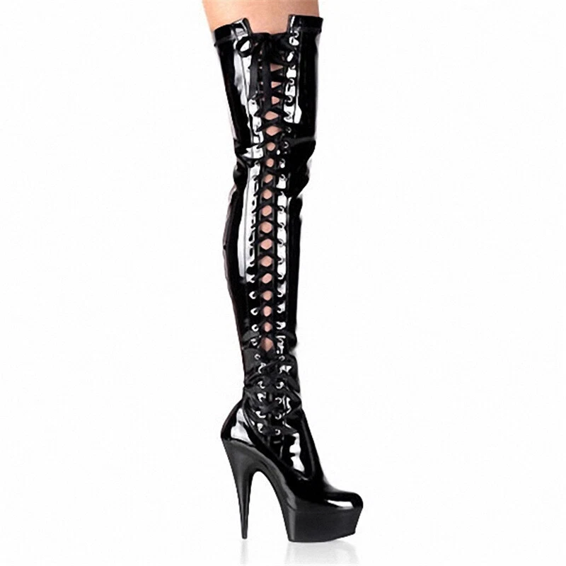 15CM Stiletto Heel Side Lace Up Sexy Womens Over Knee Boots Nightclub Pole Dance - Image 4 of 4